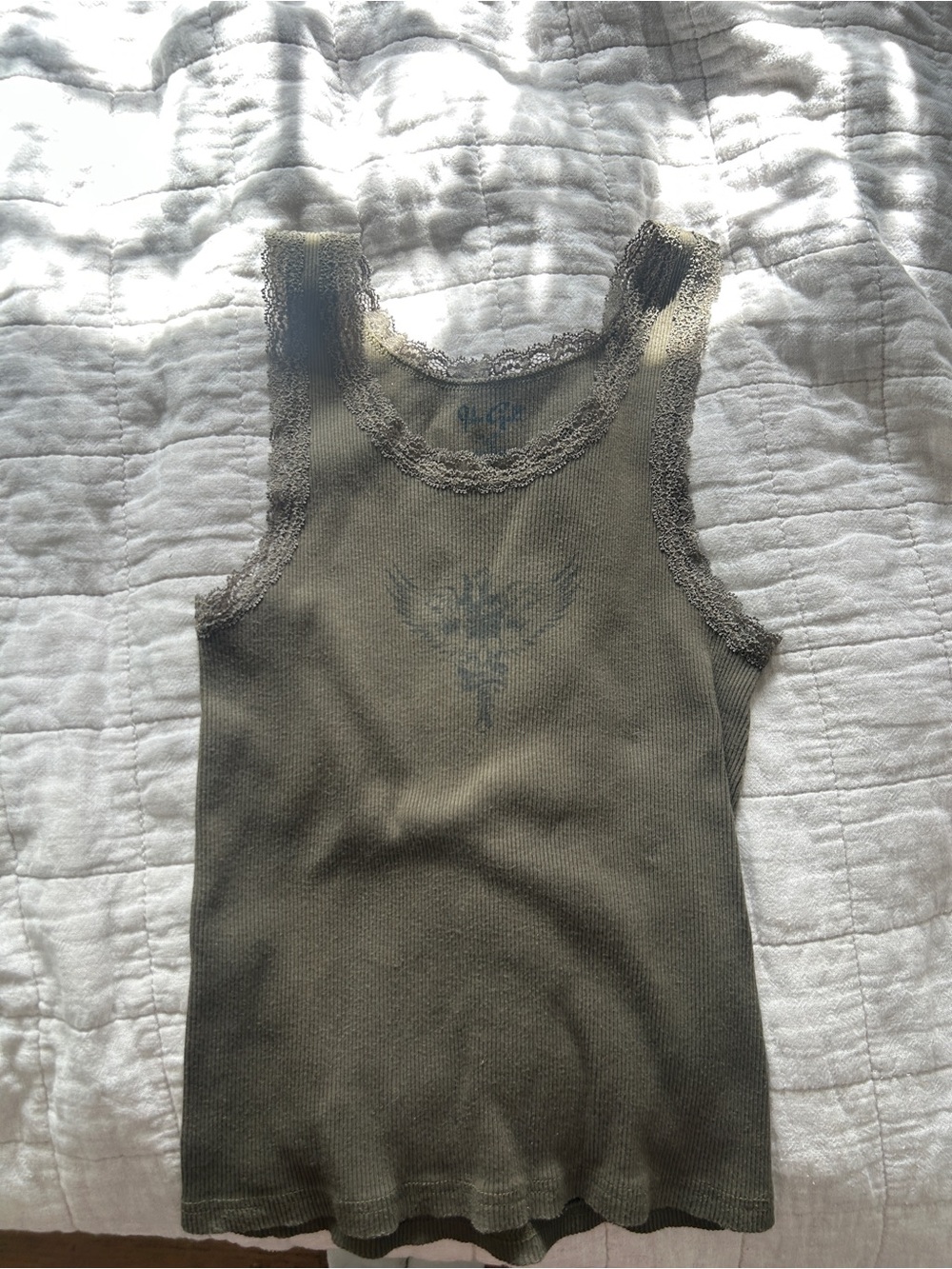 Brandy Melville John Galt military green Ribbed Lace-Trim Tank